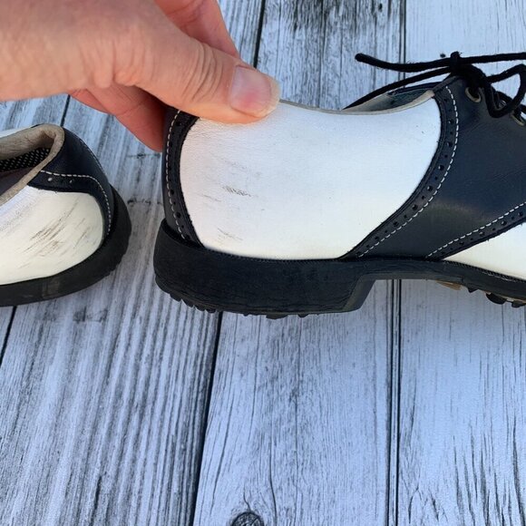 Etonic Difference Vintage Gore-Tex White Navy Leather Golf Shoes Women's 8.5 - Picture 10 of 12